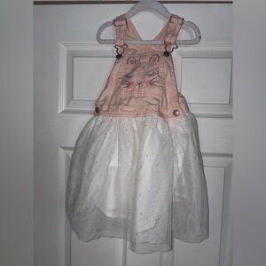 OshKosh B'gosh Pink and White Kids Bunny Overall dress girl size 5